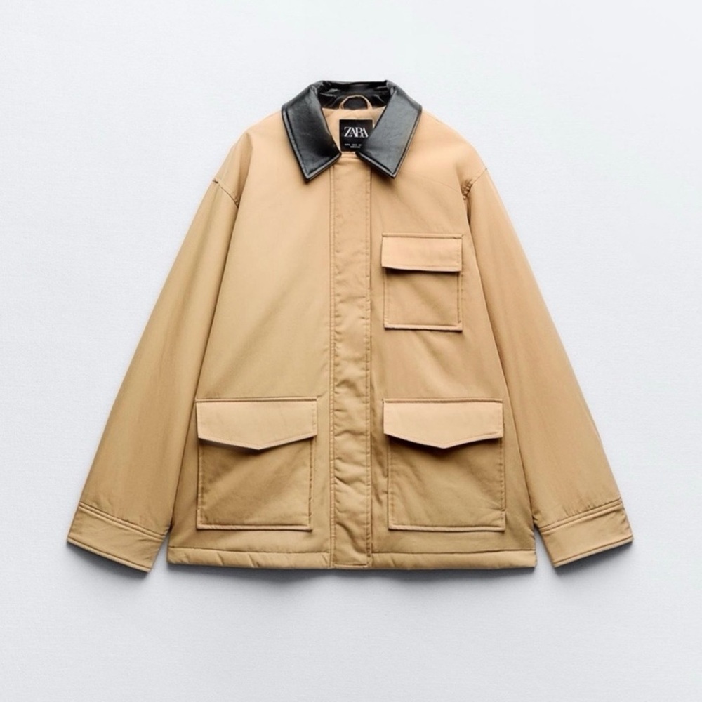 NWOT Zara combination quilted jacket women's oversized faux leather size medium